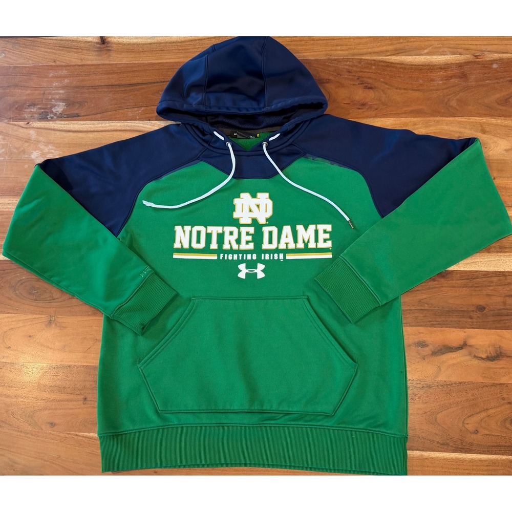 Under Armour Notre Dame Fighting Irish Storm Hoodie Green Navy Blue Small Loose